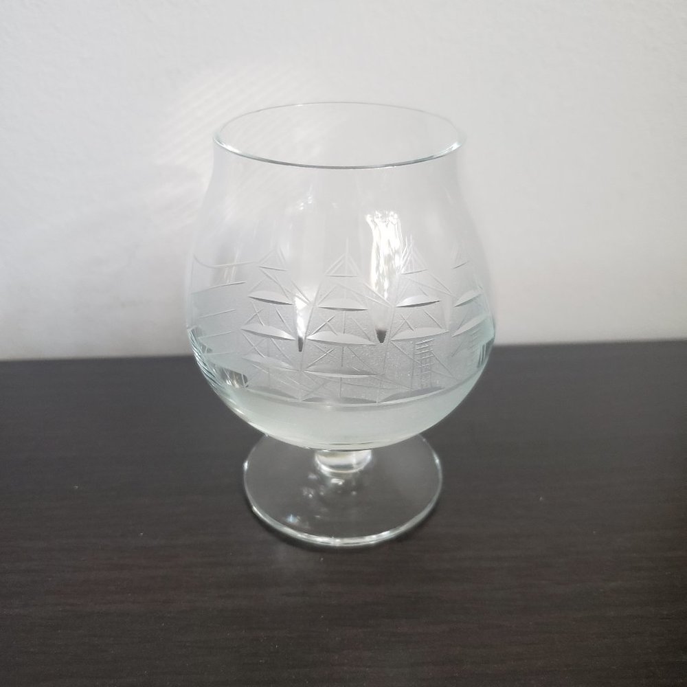 Vintage Toscany Crystal Etched Ship Brandy Snifter